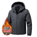 Men's dark grey hooded outdoor jacket with graphene thermal insulation and zip pockets - L / Dark Gray