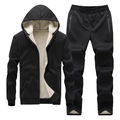 Survêtement homme noir d'hiver avec doublure polaire épaisse et veste à capuche - M / Noir