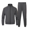 Herren Sportanzug in Dunkelgrau mit Stehkragenjacke und gestreifter Trainingshose im Set - M / Grau