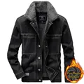 Herren Winter Denim Cargojacke in Schwarz mit warmem Fleece-Futter und Kragen - M / Schwarz