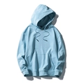 Sky blue hooded cotton sweatshirt with kangaroo pocket and relaxed drop shoulder fit - M / Grey Blue