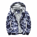 Heren slim fit camouflage hoodie met rits, warme grijze fleecevoering en geribbelde manchetten - M / Marine Anker