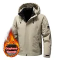 Men's graphene winter hooded jacket in beige with multi-pockets and mountain logo patch - M / Thickened Graphene Padded Jacket / Khaki