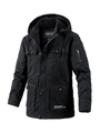 Herren Winterparka in Schwarz mit Kapuze, mehreren Taschen und warmem Fleece-Futter - M / Schwarz