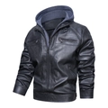Blouson moto homme en similicuir noir avec capuche grise amovible et épaules matelassées - S / Noir
