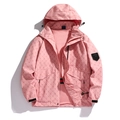 Pink hooded windbreaker jacket for men with monogram jacquard pattern and outdoor arm badge - XS / Pink
