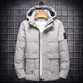 Hellgraue Herren Winterjacke mit Kapuze, Quersteppung und praktischem Reißverschluss - M / Khaki