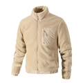 Beige fleece jacket for men featuring a stand collar and contrast zipper chest pocket - M / Khaki
