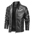 Schwarze Herren-Bikerjacke aus Kunstleder mit gesteppten Schultern und Reißverschlusstaschen - S / Schwarz