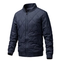 Men's navy blue diamond quilted bomber jacket with ribbed trim and zip closure - M / Dark Blue