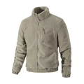 Men's winter fleece jacket with stand collar and zipper pocket in beige cream color - M / Light Coffee