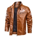Braune Herren Motorradjacke aus Kunstleder mit gesteppten Schultern und Reißverschlüssen - S / Braun