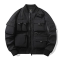 Giacca bomber funzionale nera con tasche multiple cargo e finiture a costine - M / Nero