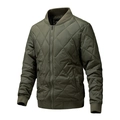 Men's army green quilted bomber jacket with classic ribbed collar and diamond stitch pattern - M / Army Green