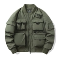 Giacca bomber tattica verde militare con tasche cargo multiple e finiture a costine - M / Verde Militare