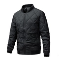 Men's slim fit black bomber jacket featuring diamond quilted pattern and ribbed collar - M / Black
