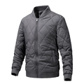 Men's dark grey quilted jacket with diamond patterns and ribbed collar and cuffs - M / Gray
