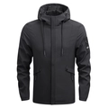 Giacca a vento nera da uomo con cappuccio regolabile e tasche con cerniera stile casual - M / Nero