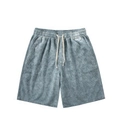 Men's loose fit grey blue acid wash waffle knit shorts with drawstring elastic waistband - M / Blue