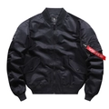 Classic black MA-1 flight jacket with iconic red ribbon on a clean white background - M / Black (Standard)