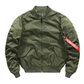 Classic olive green MA-1 bomber jacket with iconic orange lining and utility sleeve pocket - M / Army Green (Regular)