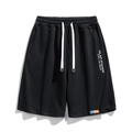 Lässige schwarze Sporthose für Herren mit weißem Kordelzug und Grafikdruck auf Netzgewebe - M / Schwarz