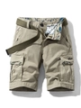 Pantaloncini cargo kaki da uomo con cintura verde intrecciata e multi tasche - EU 28 / Cachi
