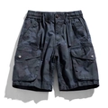 Men's high-quality tactical cargo shorts with camouflage pattern and drawstring waist - EU 28 / Blue Camouflage