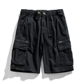 Flat lay of black cargo shorts with multi-pockets, elastic waist, and D-ring detail - EU 29 / Black