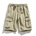 Relaxed fit khaki cargo shorts for men featuring elastic waist and utility pockets - EU 29 / Khaki