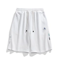 White waffle textured casual shorts with elastic drawstring waist and letter embroidery - M / White