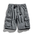 Men's charcoal grey cargo shorts with multi-pockets and elastic drawstring waist - EU 29 / Gray