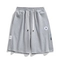 Grey casual drawstring shorts with athletic patches and textured twill fabric - M / Gray