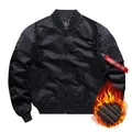 Men's black MA-1 bomber jacket with padded quilted lining and utility sleeve pocket - M / Black (Padded)