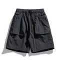 Deep grey ice silk cargo shorts with drawstring waist and tactical side pockets for men - S / Dark Gray
