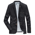 Chaqueta de negocios de mezclilla gris oscuro para hombre con solapas de muesca clásicas - M / Negro