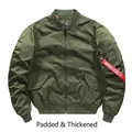 Olive green MA-1 bomber jacket for men with warm padded lining and orange interior - M / Army Green (Padded)