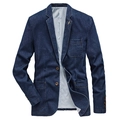 Chaqueta blazer de denim azul oscuro para hombre de corte ajustado con solapas - M / Azul Denim