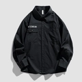 Camicia da lavoro nera da uomo a maniche lunghe con doppie tasche sul petto e stampa - M / Nero