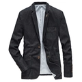 Men's casual slim fit cotton blazer jacket in navy blue with stylish lettered lining - M / Black