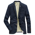 Men's slim fit dark blue denim casual blazer jacket with classic notched lapel and pockets - M / Vintage Blue