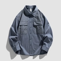 Camicia da lavoro classica blu-grigio a maniche lunghe in cotone con doppie tasche sul petto - M / Grigio Blu