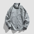 Dunkelgraues Langarm-Herrenhemd mit zwei Brusttaschen und klassischem Button-Down-Kragen - M / Hellgrau
