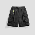 Pantalones cortos tipo cargo negros para hombre con cinturón integrado y bolsillos amplios - EU 28 / Negro