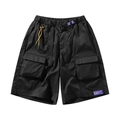 Men's loose black cargo shorts with utility pockets and adjustable buckle waist strap - S / Black (DK3310)