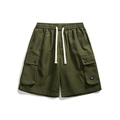 Pantalones cortos cargo verde militar con cintura elástica y bolsillos laterales - M / Verde Militar