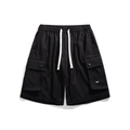 Pantalones cortos cargo negros para hombre con cintura elástica y bolsillos laterales - M / Negro