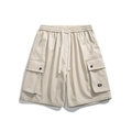 Pantalones cortos tipo cargo caqui para hombre con cintura elástica y bolsillos grandes - M / Caqui