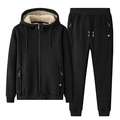 Men's winter thick black hooded tracksuit set with warm fleece lining and pocket detail - Hsr199+168 Black + Jogger Pants / L