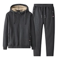 Dark grey men's heavy hoodie set with thick sherpa lining and drawstring jogger pants - Hsr199+168 Grey+straight Leg Pants / L